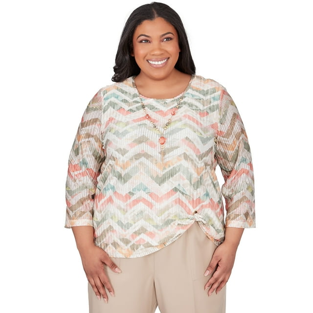 Alfred Dunner Womens Plus-Size Textured Chevron Top With Twisted Detail ...