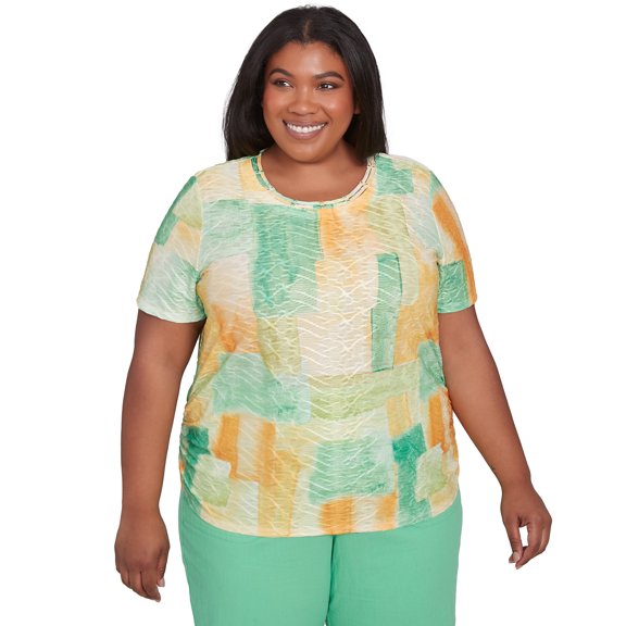 Alfred Dunner Womens Plus-Size Textured Patch Short Sleeve Tee