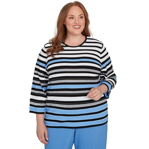 Alfred Dunner Womens Plus-Size Textured Stripe Sweater With Necklace
