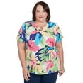 thumbnail image 1 of Alfred Dunner Womens Plus-Size Tropical Leaf  Split Beaded Neck Top, 1 of 4
