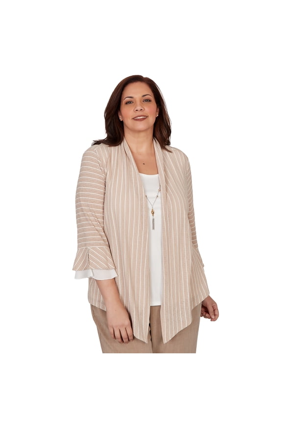 Womens Plus-Size Vertical Stripe Two In One Top With Necklace