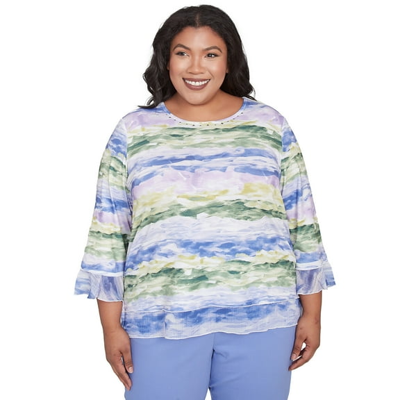 Alfred Dunner Womens Plus-Size Watercolor Biadere Striped Top