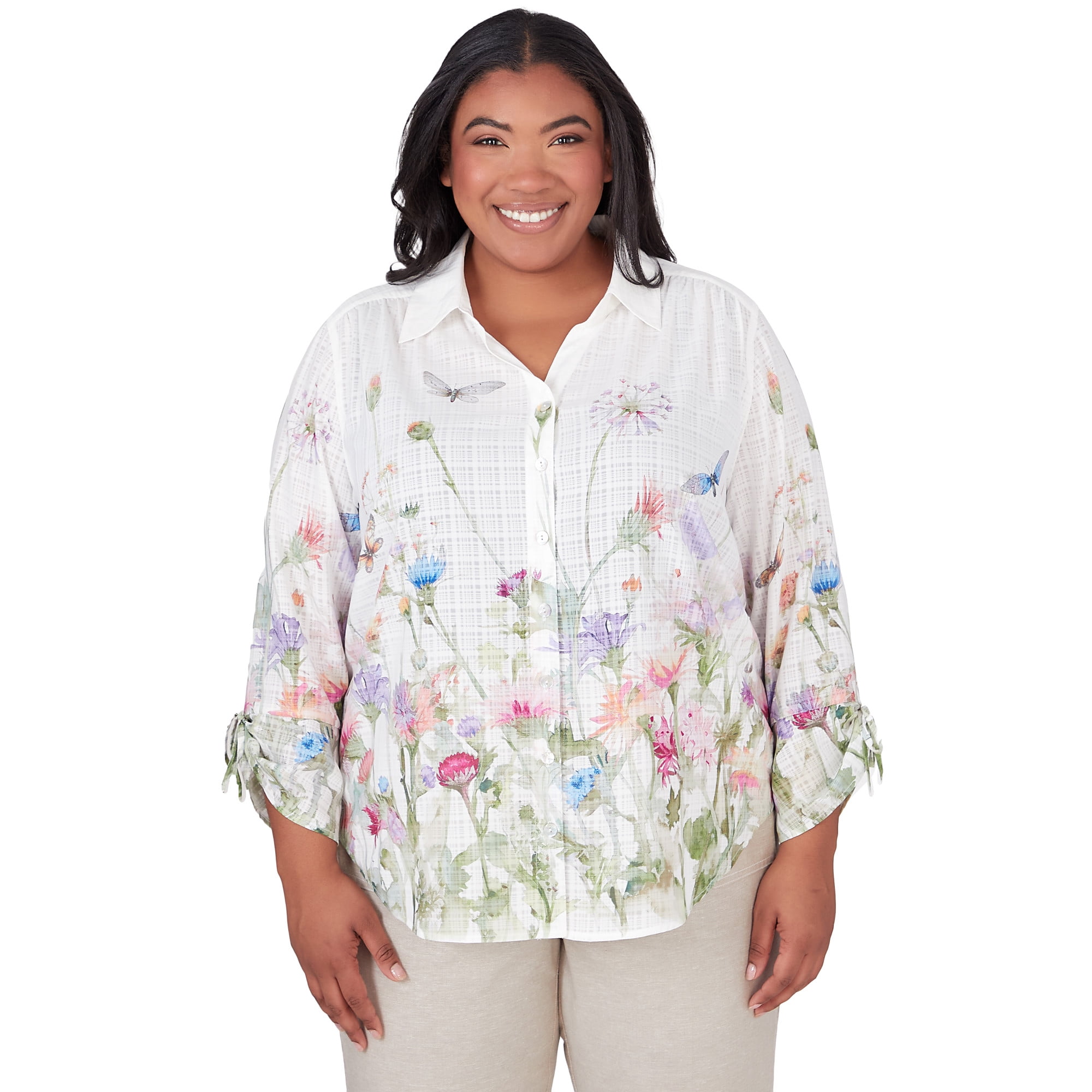 Blouse Femme Alfred Dunner Noire à Fleurs - Taille Grande 18W - Neuf Sans étiquette