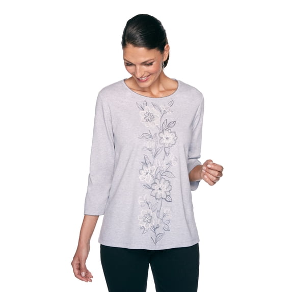 Alfred Dunner Womens Plus-Size Women'S Beautiful Floral Embroidered Lightweight Knit Top