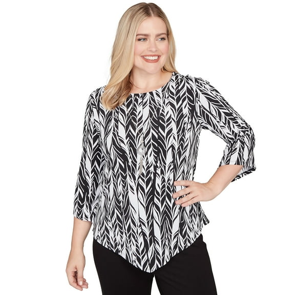 Alfred Dunner Womens Puff Print Abstract Feather Top