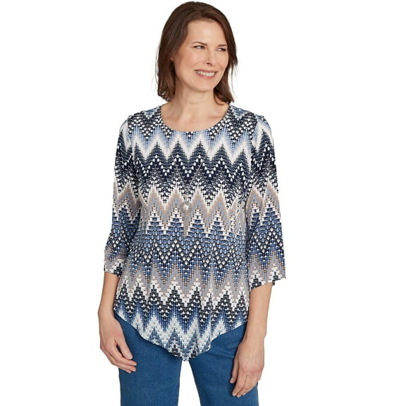 Alfred Dunner Womens Puff Print Textured Chevron Top