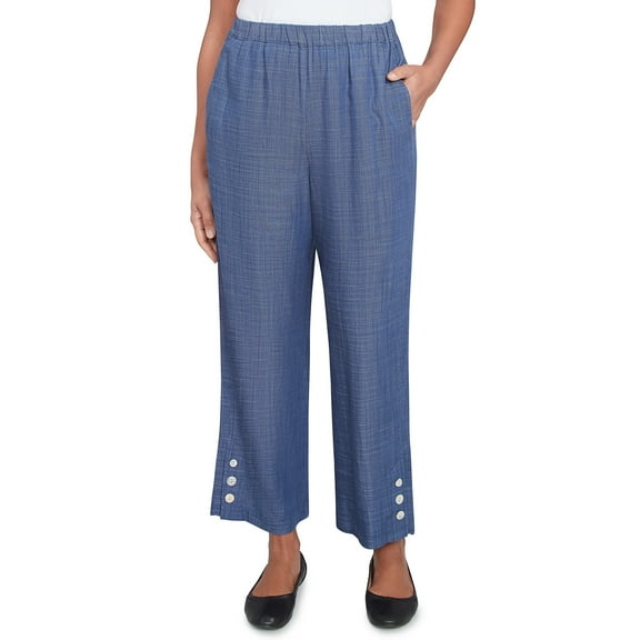 Alfred Dunner Womens Relaxed Button Detail Ankle Pant