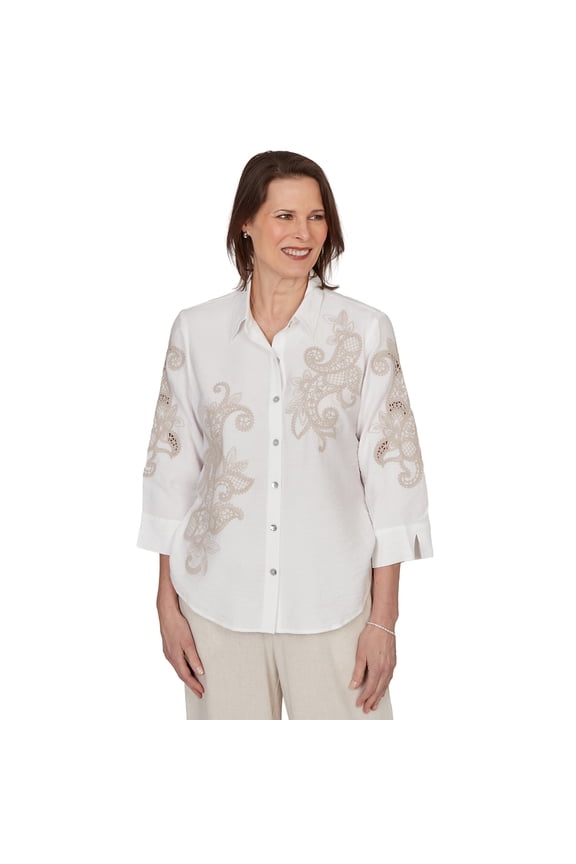 Womens Scroll Soutache Button Front Top