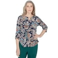 thumbnail image 1 of Alfred Dunner Womens  Scroll Three Quarter Ruched Sleeve Top, 1 of 6