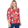 thumbnail image 1 of Alfred Dunner Womens Snowmen Printed Crewneck Top, 1 of 4