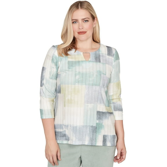 Alfred Dunner Womens Soft Colorblock Rib Texture Knit Top