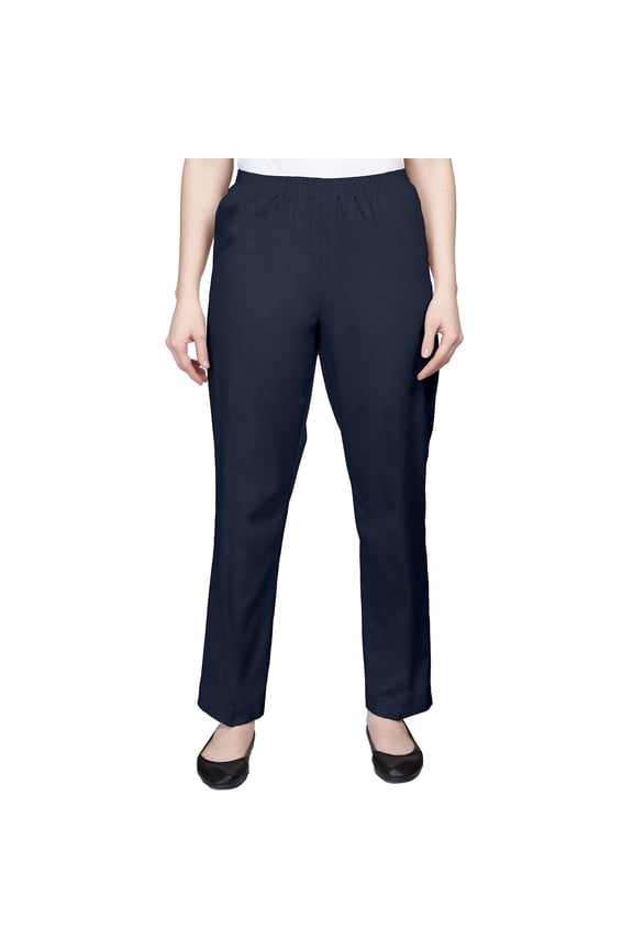 Womens Soft Twill Mid-Rise Regular Fit Straight Leg Short Length Casual Pant