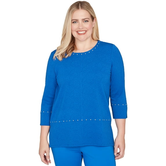 Alfred Dunner Womens Solid Floral Jacquard Knit Top