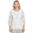 thumbnail image 1 of Alfred Dunner Womens Solid Lace Sleeve Knit Top With Necklace, 1 of 4