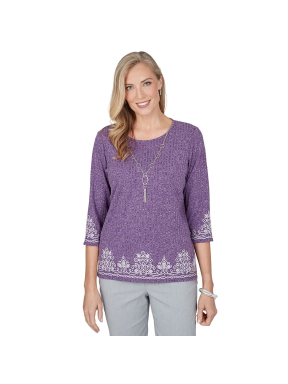 Womens Soutache Border Knit Top With Necklace