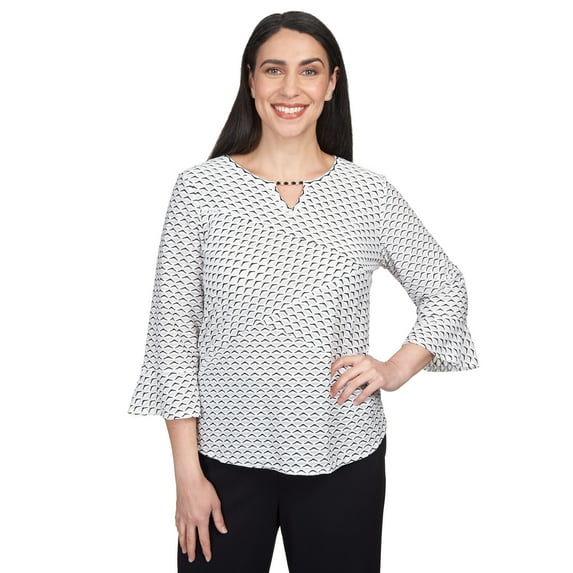 Alfred Dunner Womens Spliced Texture Flutter Sleeve Top