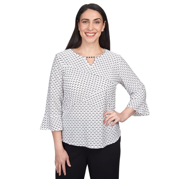Alfred Dunner Womens Spliced Texture Flutter Sleeve Top