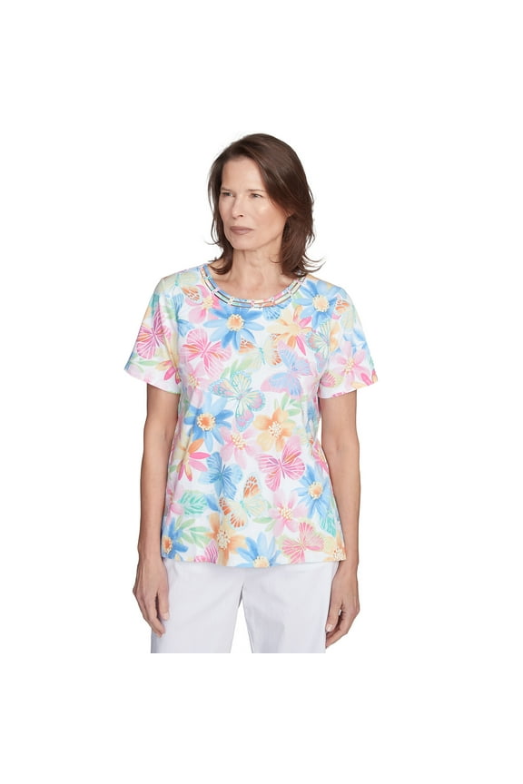 Womens Spring Butterfly Crew Neck Top