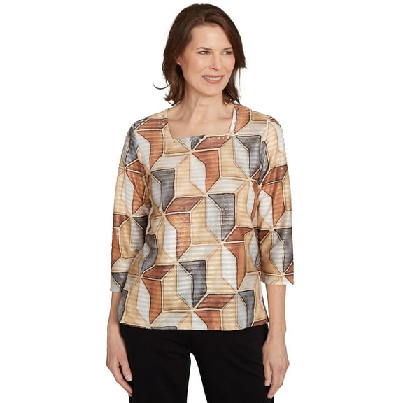 Alfred Dunner Womens Stained Glass Square Neck Top