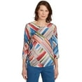 thumbnail image 1 of Alfred Dunner Womens Stripe Patchwork Ruched Sides Top, 1 of 4