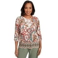 thumbnail image 1 of Alfred Dunner Womens Textured Scroll Border Ruched Sleeves Top, 1 of 4