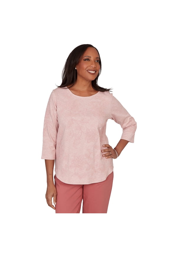 Womens Tonal Floral Soutache Knit Top