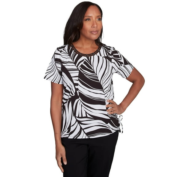 Alfred Dunner Womens Twisted Leaves Top With Side Tie Top
