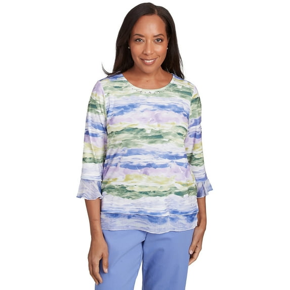 Alfred Dunner Womens Watercolor Biadere Striped Top