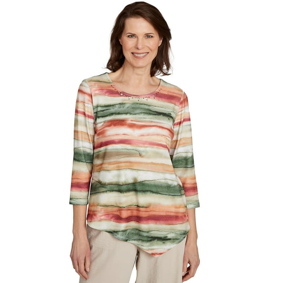 Alfred Dunner Womens Watercolor Stripe Top