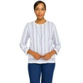 thumbnail image 1 of Alfred Dunner Womens Womens Crewneck Three-Quarter Bell Sleeve Stripe Sweater With Removable Necklace, 1 of 6