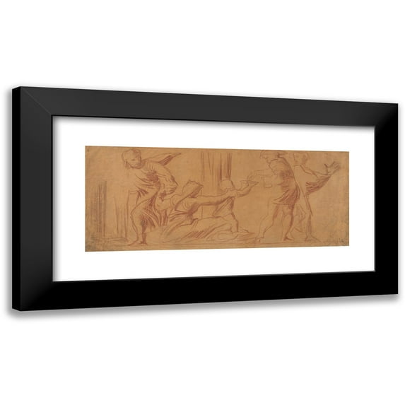 Alfred George Stevens 18x10 Black Modern Framed Museum Art Print Titled - Group of Figures, Child Begging in Center