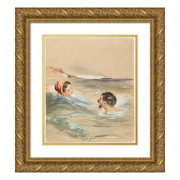 Alfred Grévin 20x23 Gold Ornate Framed and Double Matted Museum Art Print Titled - Male and Female Bathers