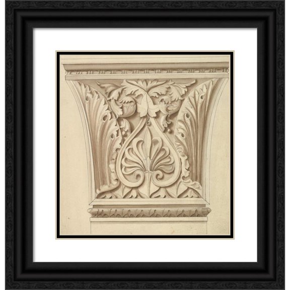 Alfred Henry Forrester 20x21 Black Ornate Framed Double Matted Museum Art Print Titled: Capital of a Column with Anthemion (1845-70)