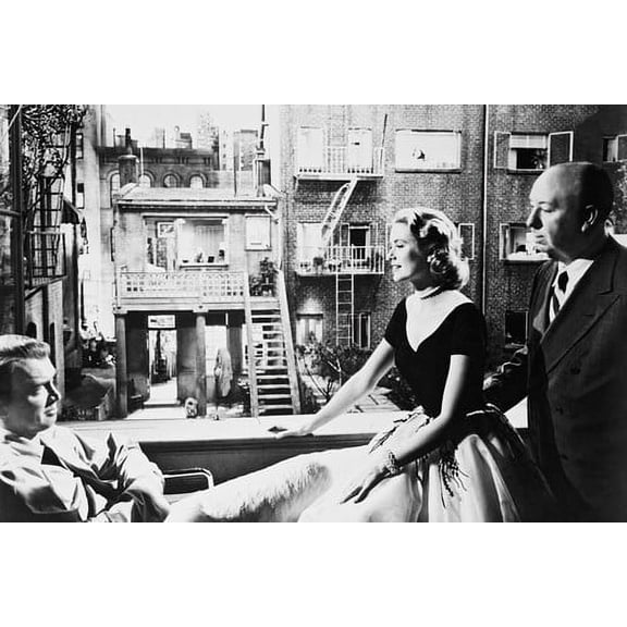 Alfred Hitchcock Grace Kelly James Stewart Rear Window On Set Rare 24x36 Poster