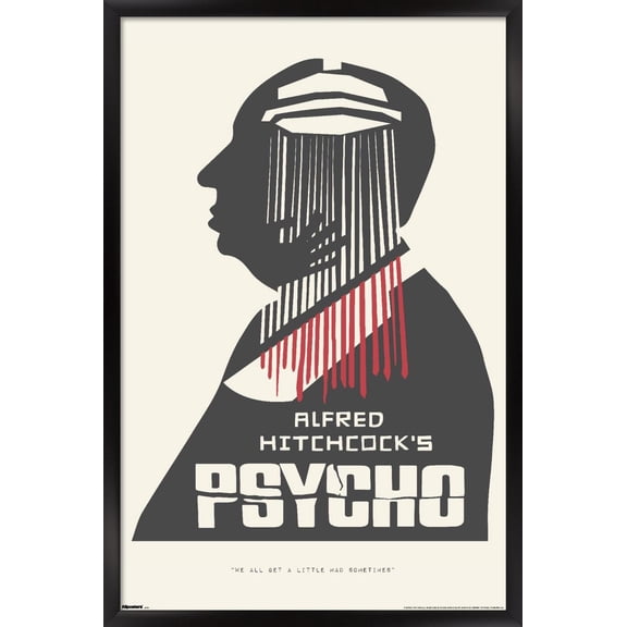 Alfred Hitchcock - Psycho (1960) Silhouette Wall Poster, 14.725" x 22.375" Framed