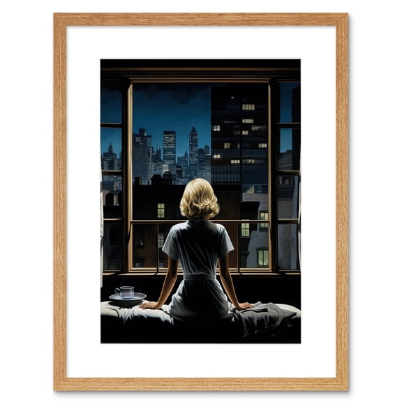 Alfred Hitchcock Rear Window Inspired Hyperrealist Painting Watching Neighbours at Night Artwork Framed Wall Art Print 9X7 Inch