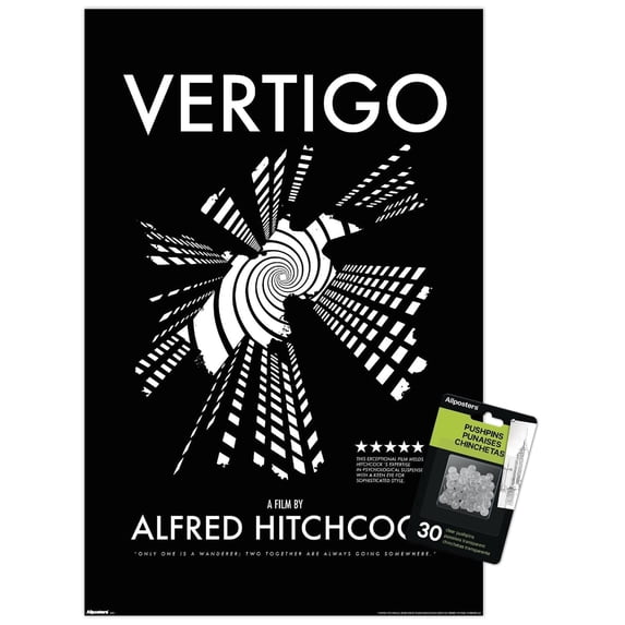 Alfred Hitchcock - Vertigo (1958) Wall Poster with Push Pins, 14.725" x 22.375"