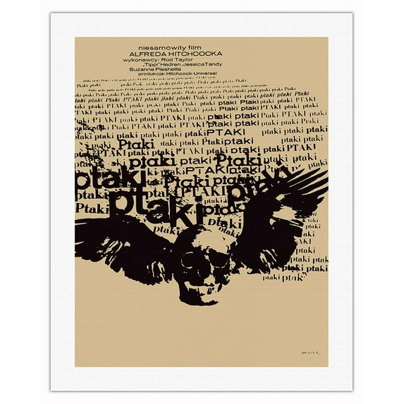 Alfred Hitchcock’s The Birds (Ptaki) - Starring Rod Taylor Tippi Hedren - Vintage Polish Film Movie Poster by Bronislaw Zelek c.1963 - Fine Art Rolled Canvas Print 20in x 26in