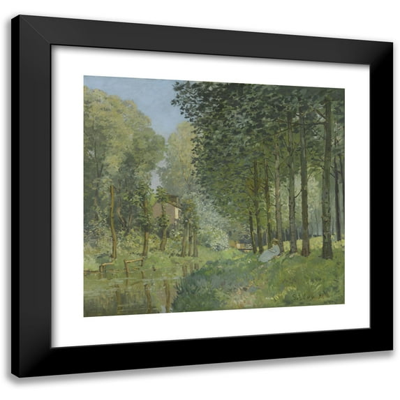 Alfred Sisley 21x20 Black Modern Framed Museum Art Print Titled - Rest Along the Stream. Edge of the Wood (1878)
