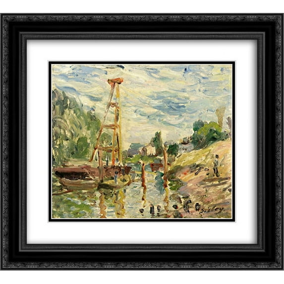 Alfred Sisley 2x Matted 24x20 Black Ornate Framed Art Print 'Bateau de Charge sur le Loing'