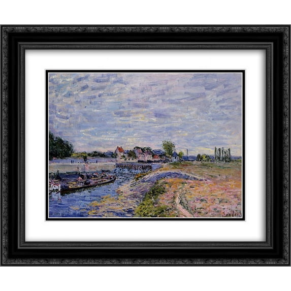 Alfred Sisley 2x Matted 24x20 Black Ornate Framed Art Print 'Saint Mammes Dam'