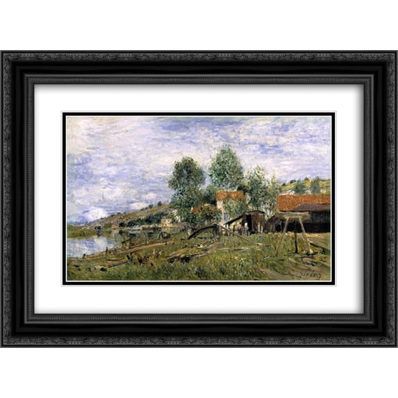 Alfred Sisley 2x Matted 24x20 Black Ornate Framed Art Print 'The Boatyard at Saint Mammes'