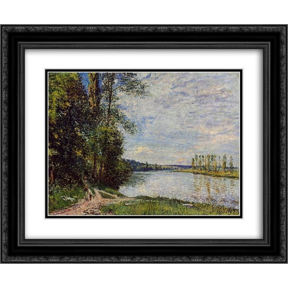 Alfred Sisley 2x Matted 24x20 Black Ornate Framed Art Print 'The Path from Veneux to Thomery along the Water, Evening'