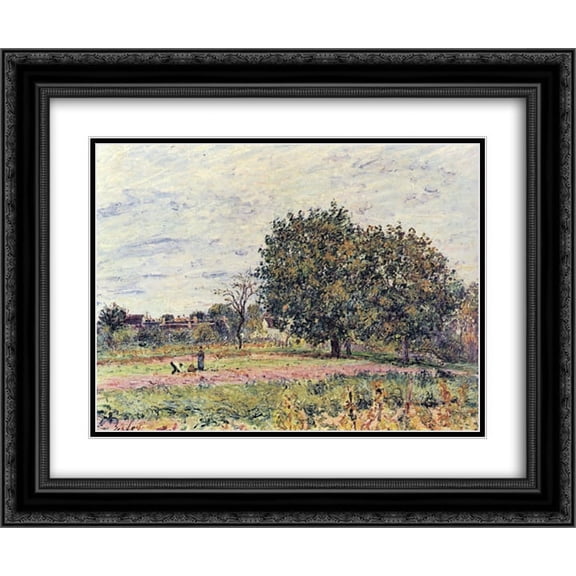 Alfred Sisley 2x Matted 24x20 Black Ornate Framed Art Print 'Walnut trees at sunset in early October'