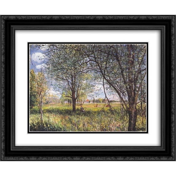 Alfred Sisley 2x Matted 24x20 Black Ornate Framed Art Print 'Willows in a field afternoon'