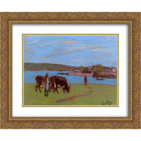 Alfred Sisley 2x Matted 24x20 Gold Ornate Framed Art Print 'Pasture by the Seine'