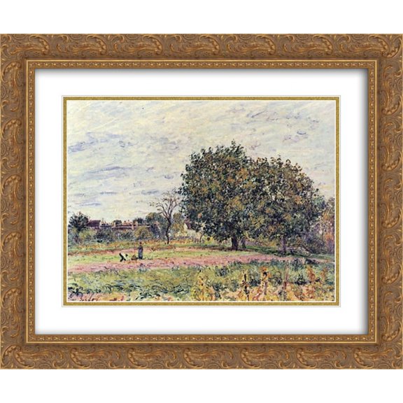 Alfred Sisley 2x Matted 24x20 Gold Ornate Framed Art Print 'Walnut trees at sunset in early October'
