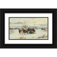 thumbnail image 1 of Alfred Steinacker 18x12 Black Ornate Wood Framed Double Matted Museum Art Print Titled - Hunting in Winter Landscape, 1 of 5