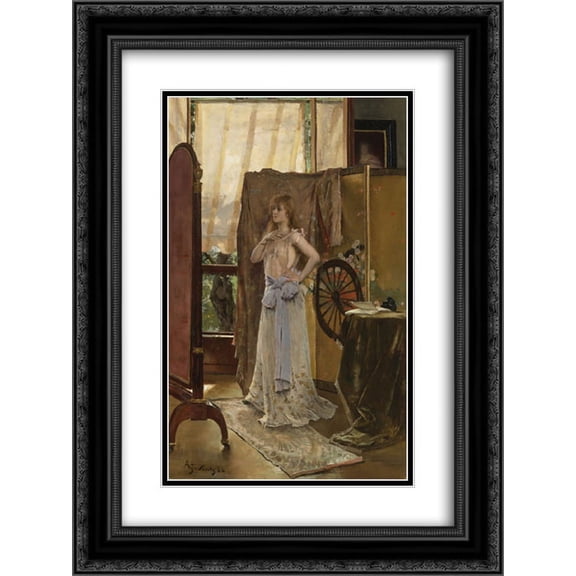 Alfred Stevens 2x Matted 18x24 Black Ornate Framed Art Print 'Study of the Role'