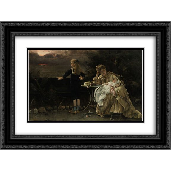 Alfred Stevens 2x Matted 24x20 Black Ornate Framed Art Print 'Mother and Children'